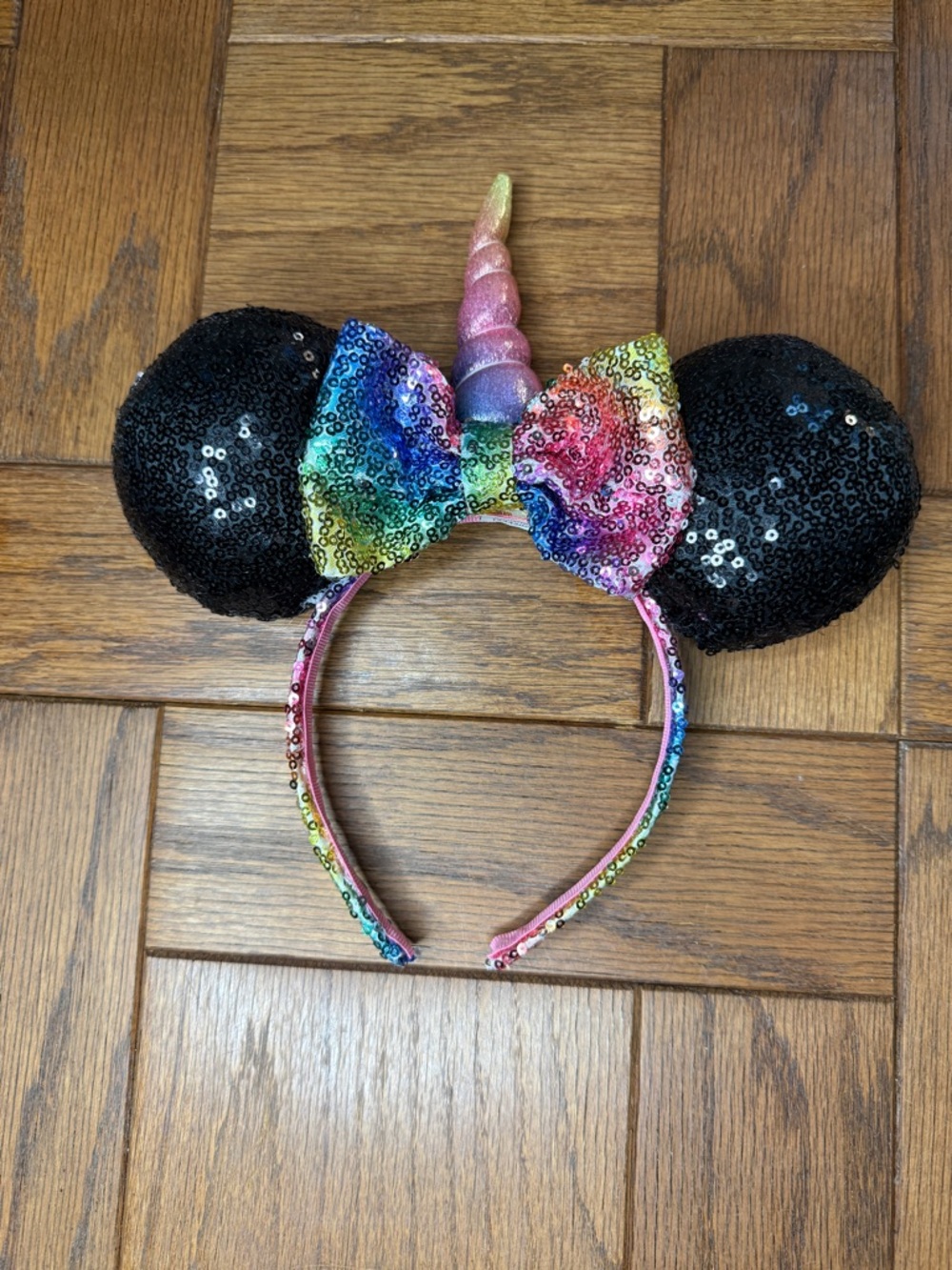 Disney Rainbow and Black Sequin Unicorn Minnie Mouse Ears Headband
